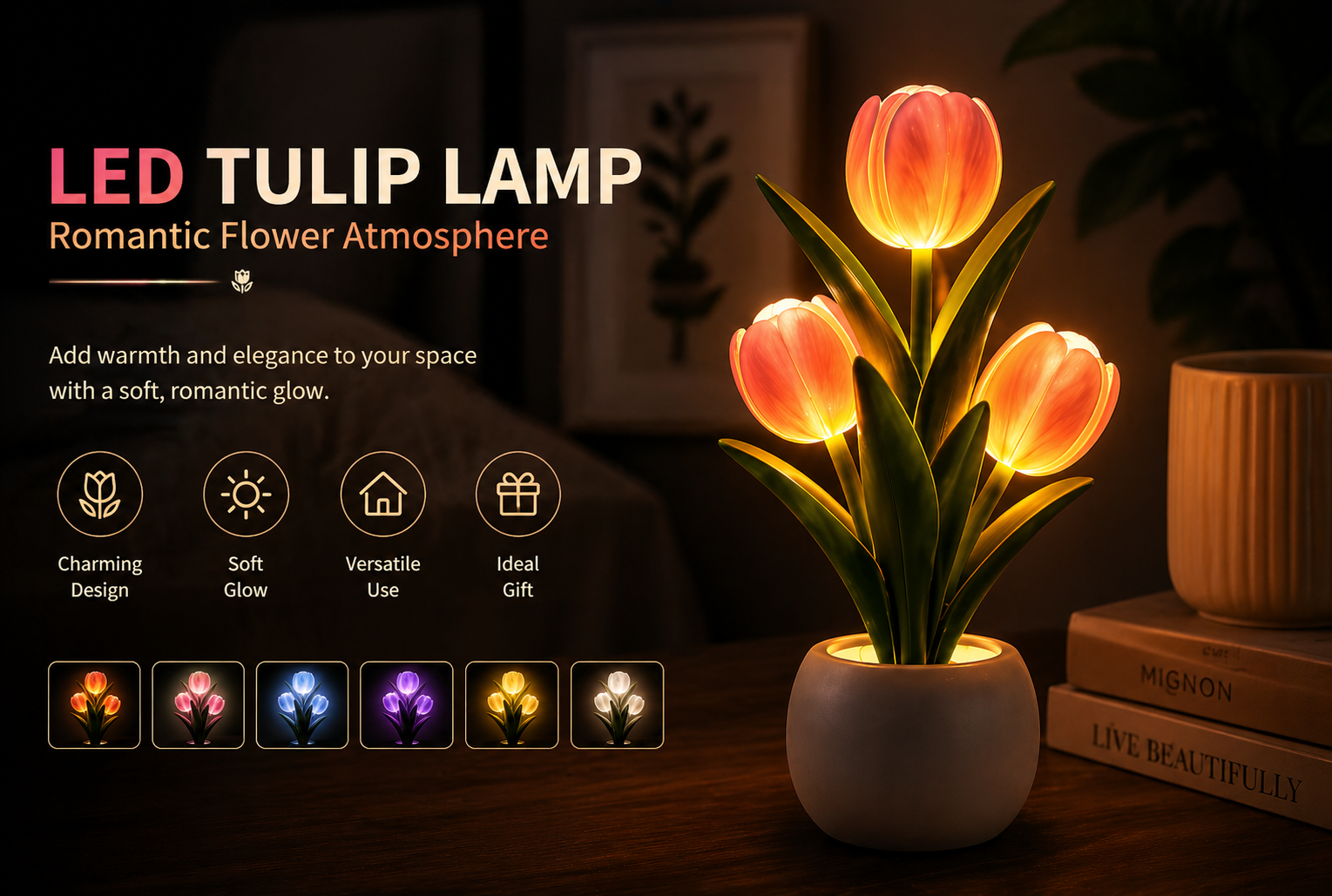 Enchanting LED Tulip Lamp - Romantic Flower Atmosphere Desk Light for Bedroom and Gifts