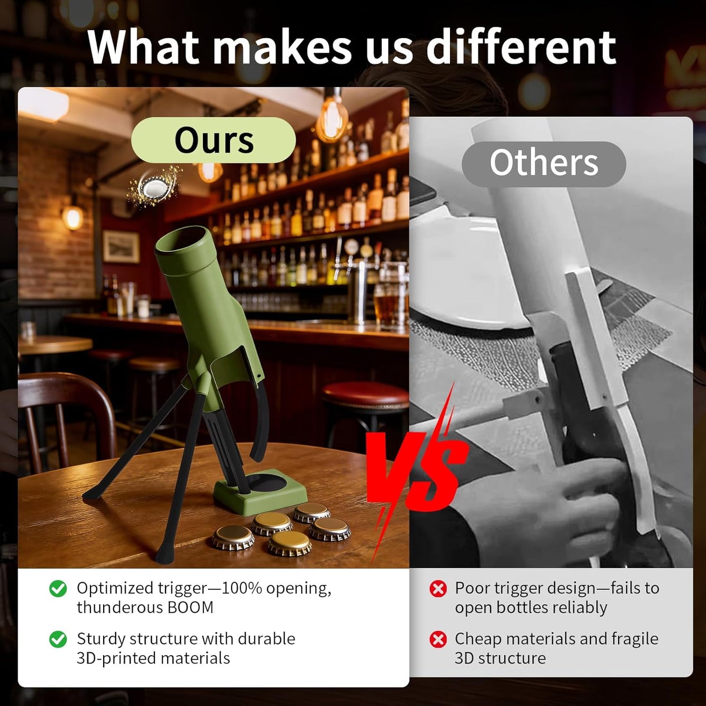 Transform Your Bottle Opening Experience with the 355ml Longneck Tactical Mortar Bottle Opener – Effortless, Fun, and Stylish in Green!