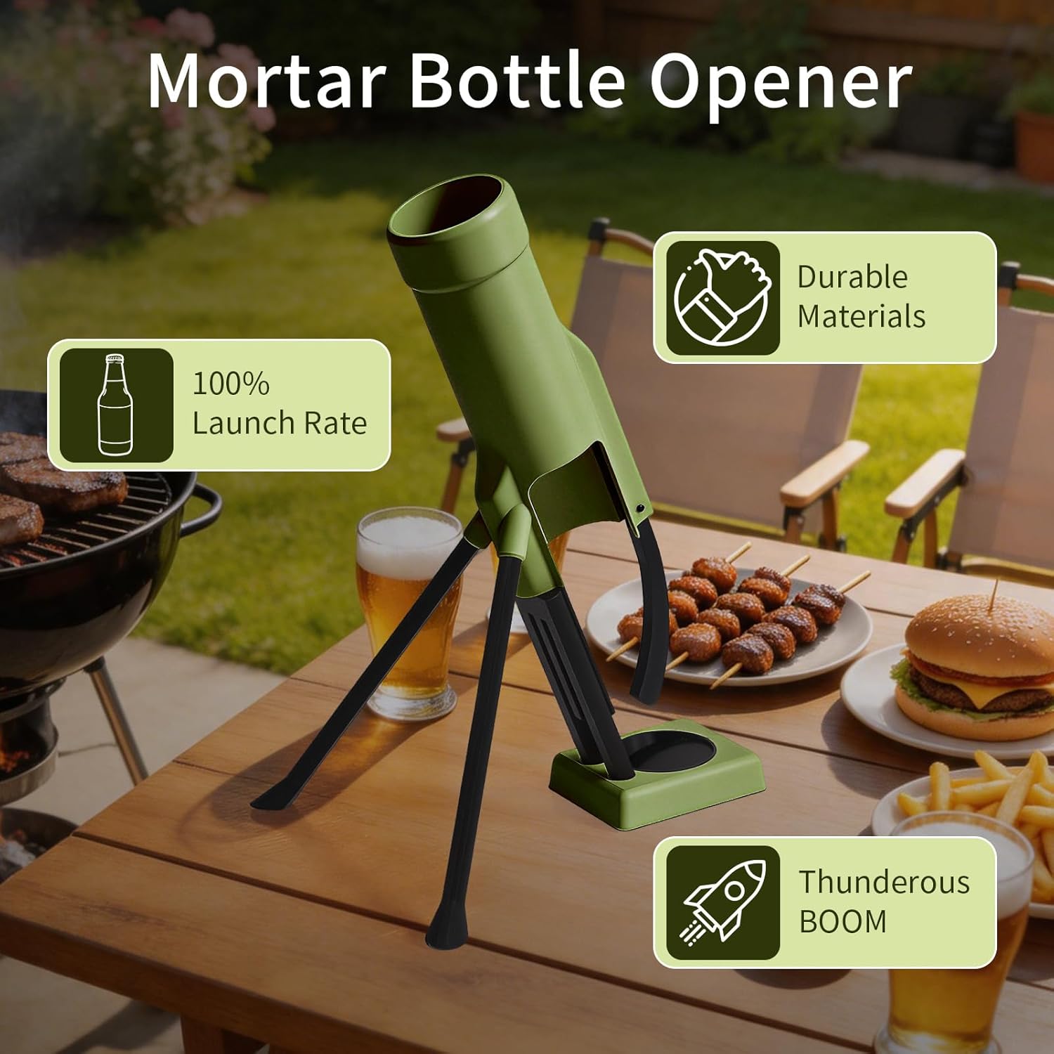 Transform Your Bottle Opening Experience with the 355ml Longneck Tactical Mortar Bottle Opener – Effortless, Fun, and Stylish in Green!