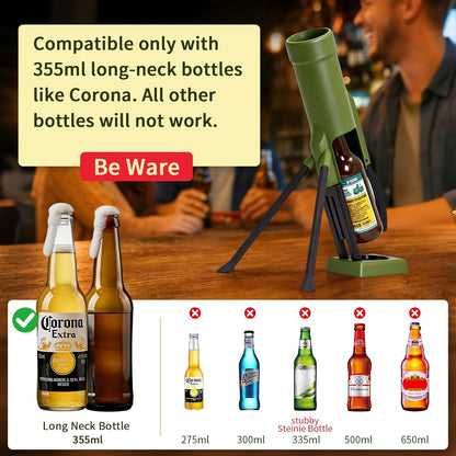 Transform Your Bottle Opening Experience with the 355ml Longneck Tactical Mortar Bottle Opener – Effortless, Fun, and Stylish in Green!