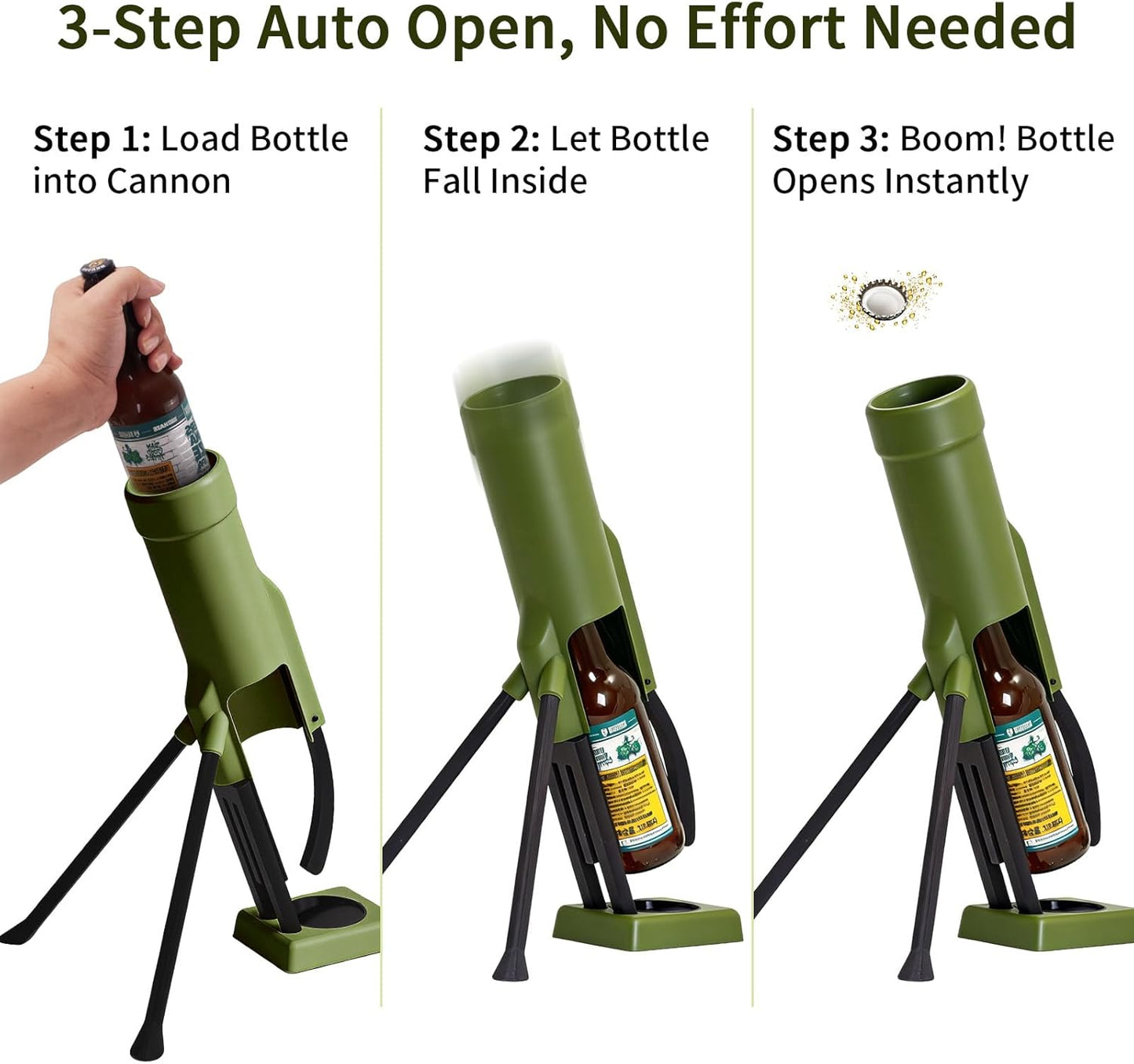 Transform Your Bottle Opening Experience with the 355ml Longneck Tactical Mortar Bottle Opener – Effortless, Fun, and Stylish in Green!