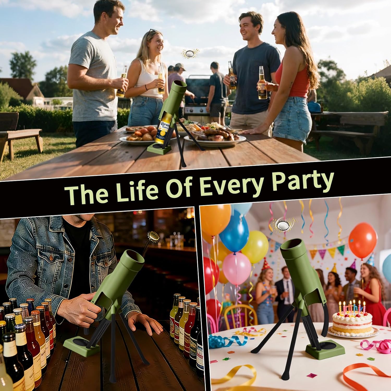 Transform Your Bottle Opening Experience with the 355ml Longneck Tactical Mortar Bottle Opener – Effortless, Fun, and Stylish in Green!