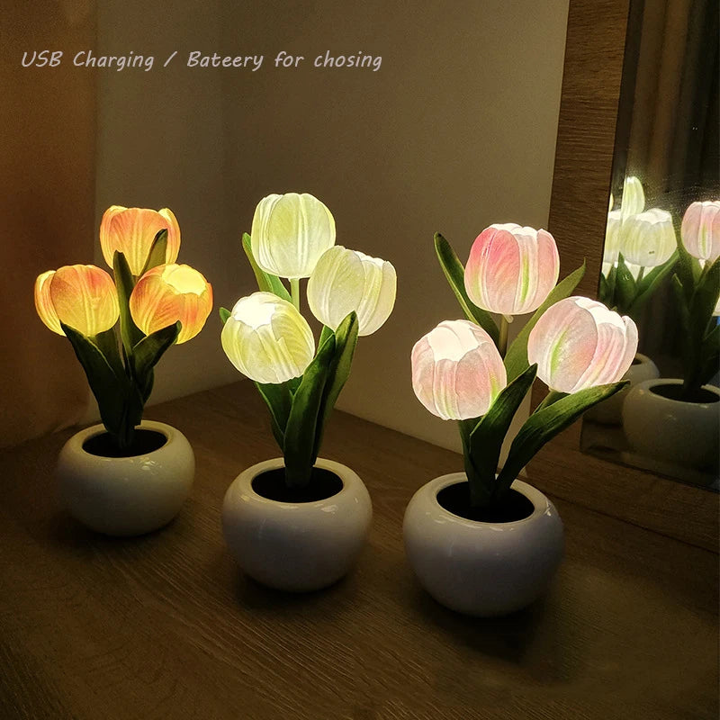 Enchanting LED Tulip Lamp - Romantic Flower Atmosphere Desk Light for Bedroom and Gifts
